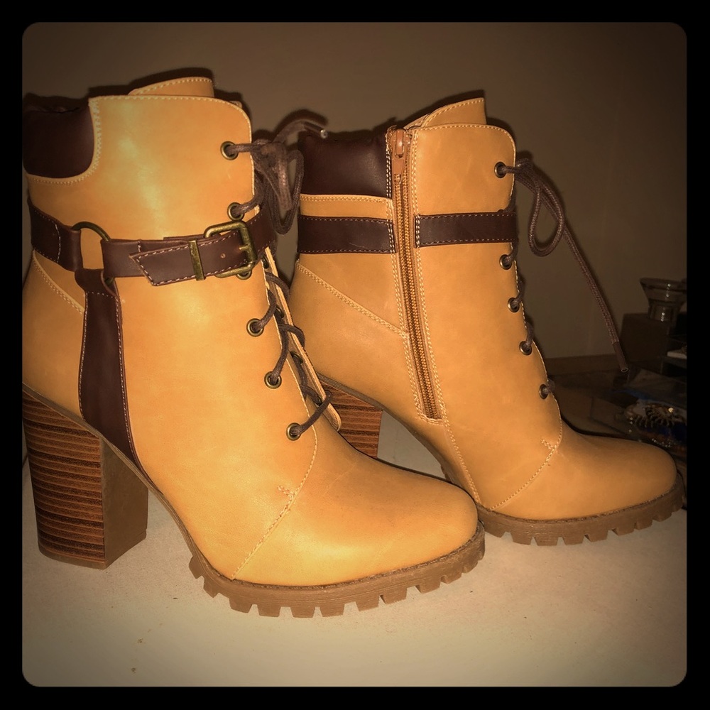Tan and brown booties